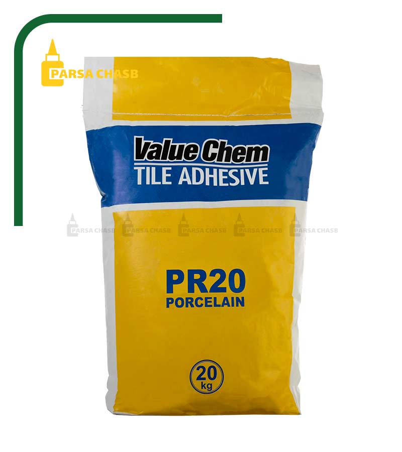 چسب کاشی پودری پرسلان ولیوکم PR20 غفاری | فروش عمده و پالتی چسب کاشی غفاری PR20 VALUE CHEM