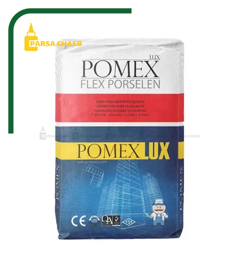 چسب پومکس 1130 پرسلانی (آبی) 20 کیلوگرم الیاف دار | چسب پودری پرسلان POMEX LUX  آبی 1130 C2TE
